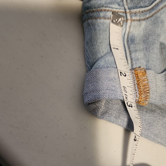 Blue Distressed Jean Shorts with Raw Hem - Picture 8 of 9